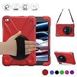 BRAECN iPad Mini 4 Case for iPad Mini 5 Case with 360 Degree Swivel Stand/Hand Strap/Shoulder Strap Case [Heavy Duty] Three Layer Ultra Hybrid Shockproof Full-Body Protective Fit Mini iPad 5 Case/Red