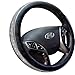 FEENM Steering Wheel Cover Bling Bling Rhinestones Crystals Car Handcraft Steering Wheel Covers Leather for Girls Black