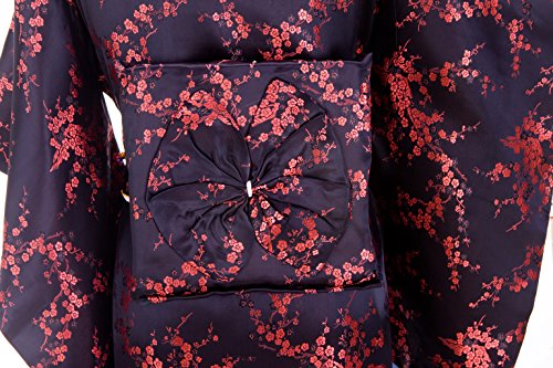 Old-to-new Women's Traditional Japanese Brocade Kimono Robe Floral Print Black - Thumbnail 3