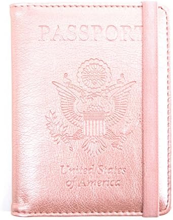 ReGt PU Leather USA Passport Holder Cover Case RFID Blocking Travel Wallet with SIM Card Packet and Elastic Band (Rose Gold)