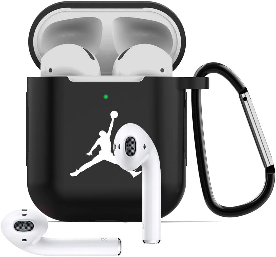 Tusztus Compatible for Airpods 2 & 1 Case Silicone Protective Cover [Front LED Visible] (Black-02) APC02