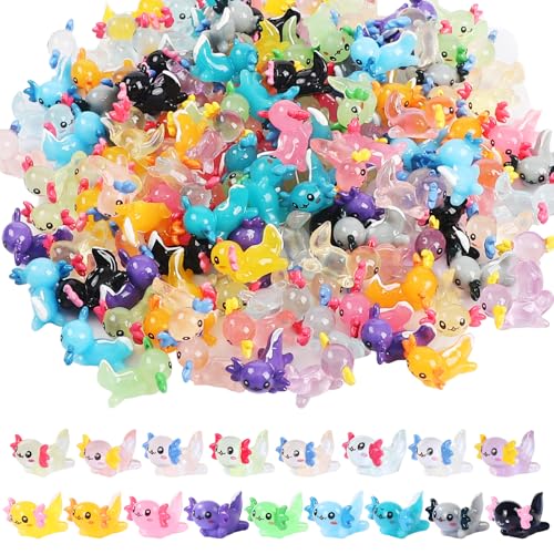 CozyWhimsy Luminous Mini Resin Axolotl 17 Glow Tiny Little Resin Axolotl hides Plastic Animals Digital Garden Miniature Landscape Aquarium Potting DIY Miniature Dollhouse Decor (51 PCS)