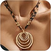 Douxsu Unique Retro Leopard Print Rope Collar Choker Necklace for Women Statement Heart Round Circle Beads Pendant Layered Necklace Punk Prom Jewelry Gifts