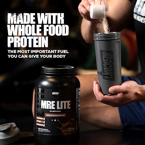 REDCON1 MRE Lite Whole Food Protein Powder, Fudge Brownie - Low Carb & Whey Free Meal Replacement with Animal Protein Blends - Easy to Digest Supplement Made with MCT Oils (30 Servings)