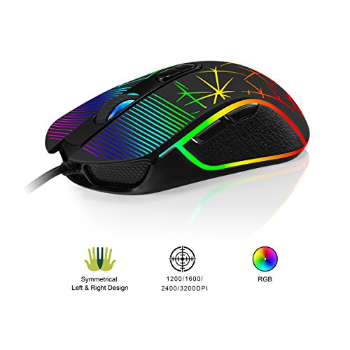 Accro Xtrem RGB Gaming Mouse Wired Computer Mouse Optical Mouse with 4 Adjustable Levels Comfortable for All Hand Sizes – Ambidextrous & Ergonomic Grip for Laptop Gamer