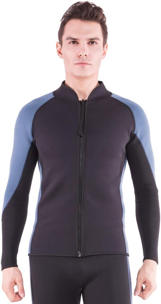 FLEXEL Wetsuit Top Men 2mm, Wet Suit Tops Mens in Cold Water Weather, Wetsuit Jacket Mens Neoprene Long Sleeve for Surf Swim Snorkeling Canoeing Scuba Kayaking