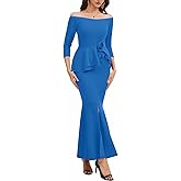 Evening Gowns for Women Formal Off Shoulder Wedding Guest Party Dress Elegant Short Sleeve Split Long Cocktail Dresses