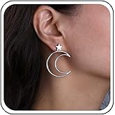 Erimberate Bohemian Star Moon Jacket Earrings Gold Crescent Moon Earrings Large Hollow Moon Star Stud Earrings Minimalist Star Crescent Earrings Jewelry for Women
