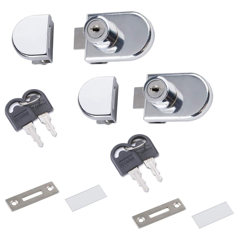 2 Pack Double Glass Cabinet, Showcase Lock Double Door Single Open Wine Cabinet Lock for Showcase Mall Display No Drill