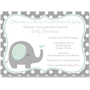 Amazon Com Elephant Baby Shower Invitations Mint Gray Polka Amazon Com Elephant Baby Shower Invitations Mint Gray Polka