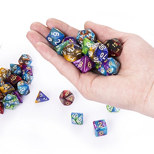 35 Pieces Polyhedral Dice, Double-Colors Polyhedral Game Dice with 5 Pack Black Pouches for RPG Dungeons and Dragons Pathfinder DND RPG MTG D20 D12 D10 D8 D4 Table Game