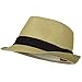 Solid Band Summer Straw Fedora - Khaki Black W20S58B