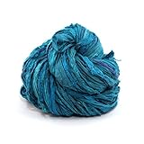 Darn Good Yarn Sari Silk Ribbon Yarn, Beautiful Handmade Recycled Vintage Sari Ribbon, 50 Yards, Teals Galore, 100 Grams, 1 Skein