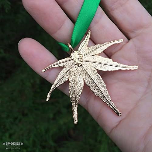 Marijuana Christmas Ornament, Stoner gift, Leaf ornament, gold, japanese maple