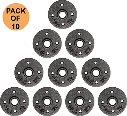 1/2 inch Flange Black Malleable Iron Floor Pipe Fittings for Industrial Pipe Furniture &amp; DIY Décor [ Pack of 10]