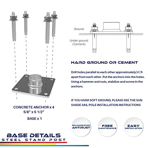 Windscreen4less Shade Sail Post Round 96’’ (8ft) Galvanized Steel for