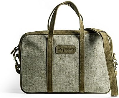 KANZEK Khaki Leather and Canvas Laptop Messenger Briefcase / Shoulder Bag, 15.6" Computers, Light and Professional. Premium Materials and Design, Luxury Metal Zippers - Men's and Women's