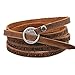 MORE FUN Multilayer Design Dark Brown Leather Cuff Bangle Thin Leather Rope Wristband Bracelet (silver)