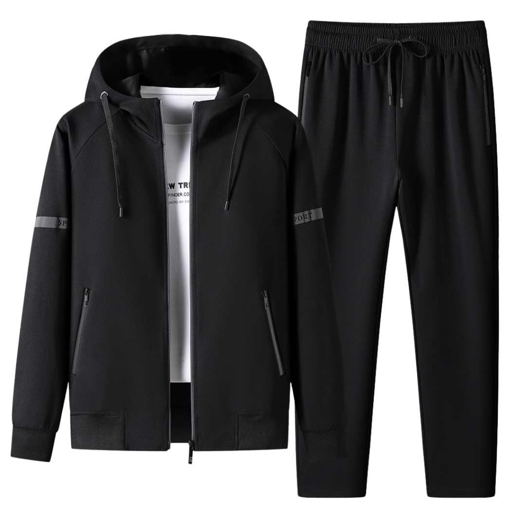 Inkpoo Men's Hoodie, Top and Bottom Set, Sweatpants, Trousers, Autumn and Winter Clothes, Zipper, Outerwear, Plain, Loose, Breathable, Casual, Sportswear, Running Wear, Sweat Absorbent, Quick Drying