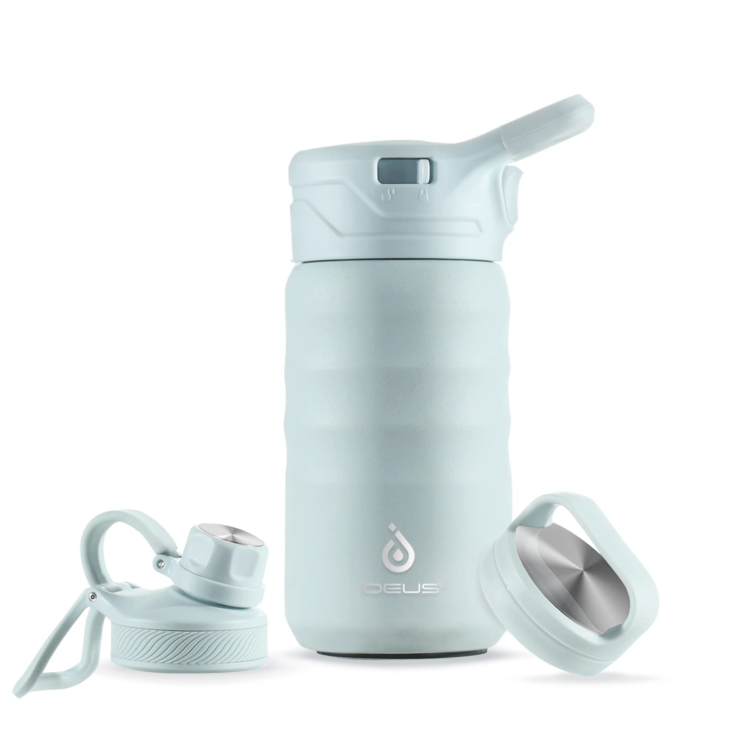 IDEUS Insulated Water Bottle 360ml/12oz, Stainless Steel Water Bottle for School, Insulated Bottles with Straws Leakproof, Vacuum Double Wall Water Bottles for Boys and Girls with 2 Lids, BPA Free