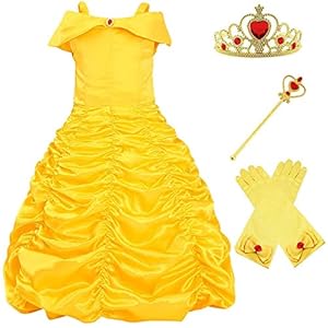 Meisjes Gele Belle Jurk Prinses Kostuum Off Shoulder Fairy Tale Feestjurken (5 jaar)