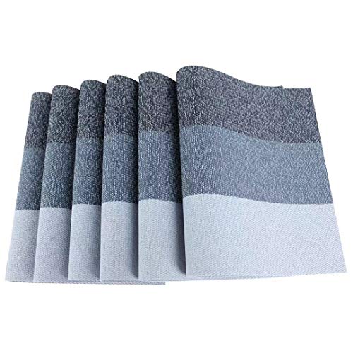 Familighter Placemats for Dining Table Set of 6 Woven Vinyl Washable Table Placemats Table Decoration Heat Insulation Stain Resistant Grey - Thumbnail 4