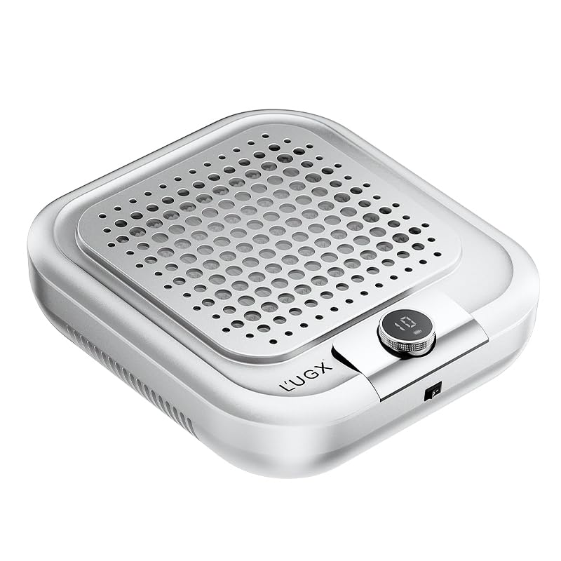 L'UGX Rechargeable Nail Dust Collector for Acrylic Nails, 10-Gear Professional Nail Vacuum Duster Extractor Cleaner with 2 Reusable Filters for Salon Use,Powerful