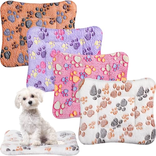 Soft Pet Bed Mats, 33 x 47 cm Cozy Fleece Dog and Cat Crate Kennel Pads with Cute Prints, Washable and Thickened - Ideal for Hamsters and Guinea, 4 PCS