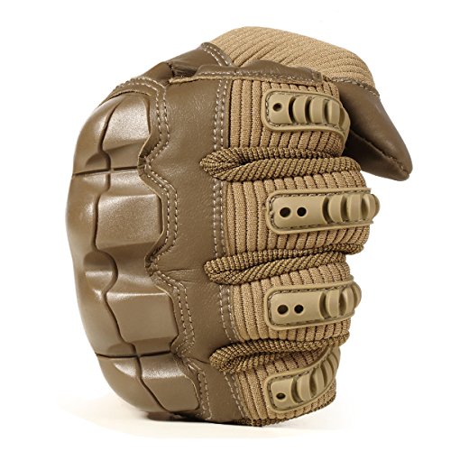 JIUSY Army Military Tactical Touch Screen Rubber Hard Knuckle Full Finger Gloves for Combat Motorcycle Motorbike Hunting Hiking Airsoft Paintball Riding Size Brown Small