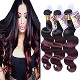 Kapelli Hair Ombre Hair Extensions Ombre Brazilian Body Wave Virgin Hair 2 Tone T1B/99J Black to Burgundy Human Hair Weave 3 Bundles