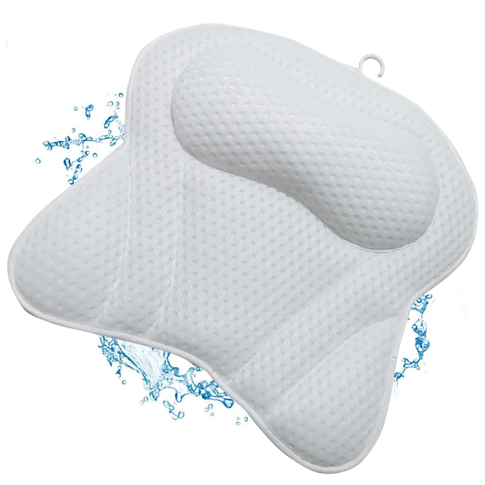 Penelife Bath Pillow with 6 Suction Cups - Ergonomic Bath Pillow with 4D Air Mesh Technology - Neck Pillow for Optimal Relaxation - White