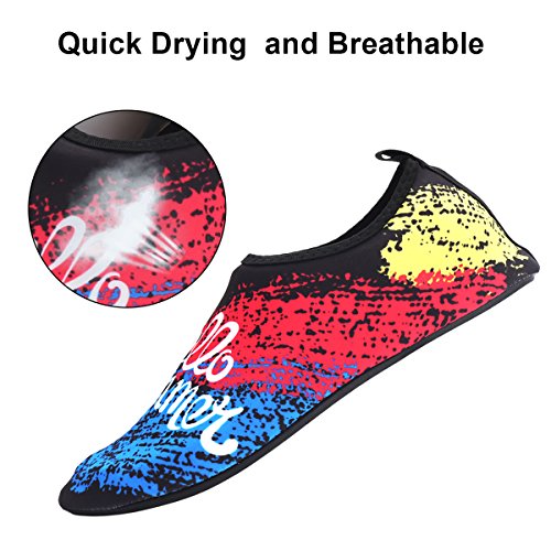 HQdeal Women's Men's Water Shoes Quick Drying Outdoor Sports Athletic Sneakers Aqua Shoes Slip On Lightweight Yoga Socks for Swimming Diving Surfing Snorkeling Boating Beach Walking ,XXL ( W 9.5-10/ M 7.5-8.5),Rainbow Black