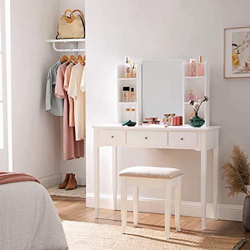 VASAGLE Vanity Set Makeup Dressing Table with Mirror, Cushioned Stool