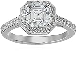 Platinum-Plated Sterling Silver Swarovski Zirconia Asscher Center Halo Ring (1.5 cttw), Size 7