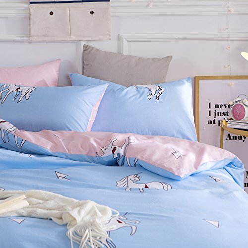 BuLuTu Animal Teen Bedding Sets Twin Blue/Pink Egyptian Cotton Boys Girls,Premium Reversible Bed Cover Kids Duvet Cover Twin Set Zipper Closure,Lightweight,Breathable,Super Soft,NO COMFORTER