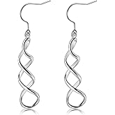 Linear Swirl Drop Statement Earrings G23 Pure Titanium Ear Hook For Sensitive Ears White-Gold Plated Copper Classic Wavy Twist Pearl/Cubic Zirconia Drop Design Infinity Earring
