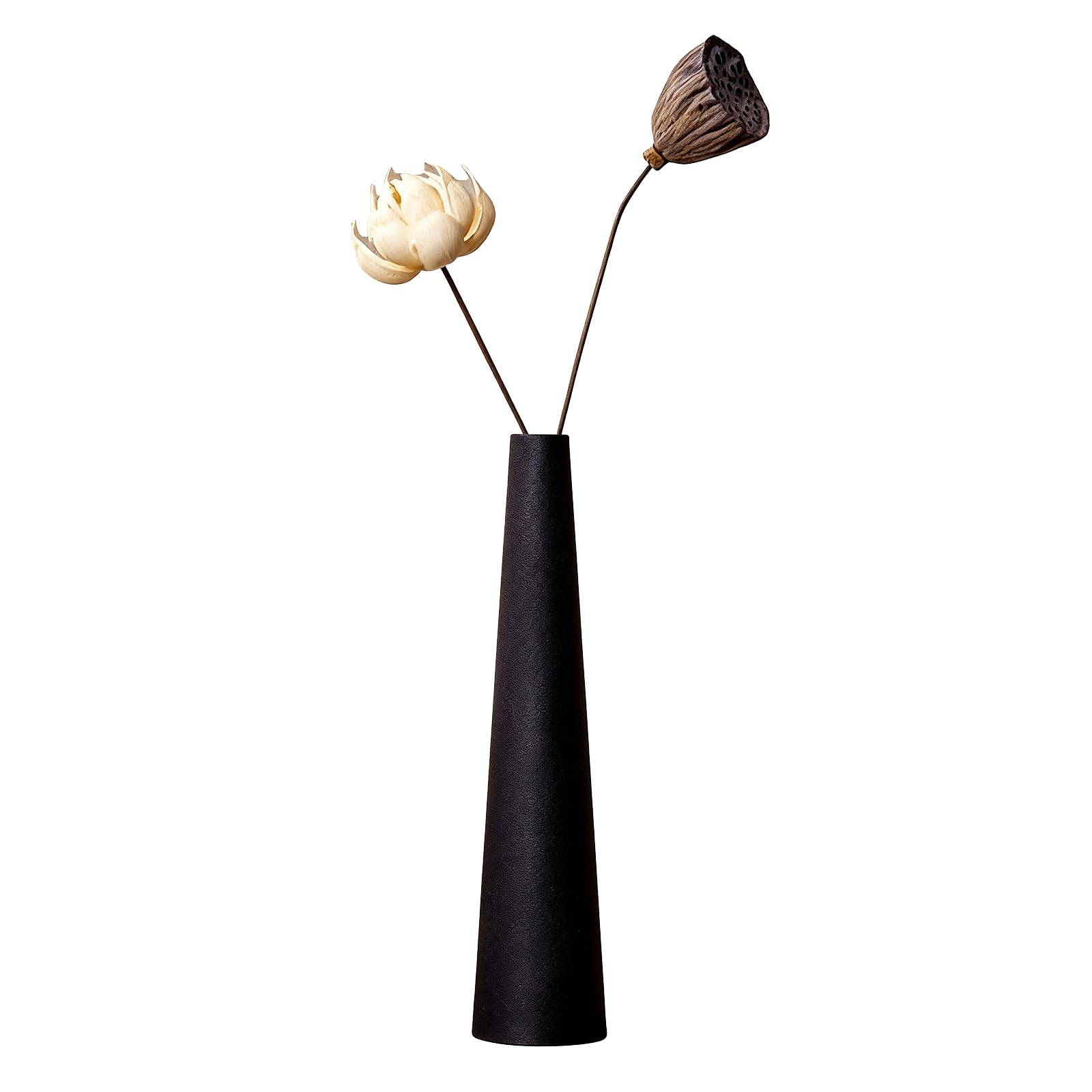 Black Tall Conic Ceramic Flower Vase Decorative Floral Vase Taper Table Top Small Narrow Neck Vases for Home Wedding Table Bedroom Living Room Office Desk(Flowers not included)