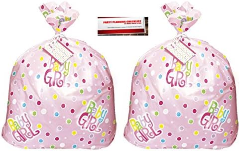 2 pack - Jumbo Plastic Pink Polka Dot Girl Baby Shower Gift Bag (Plus Party Planning Checklist by Mikes Super Store)