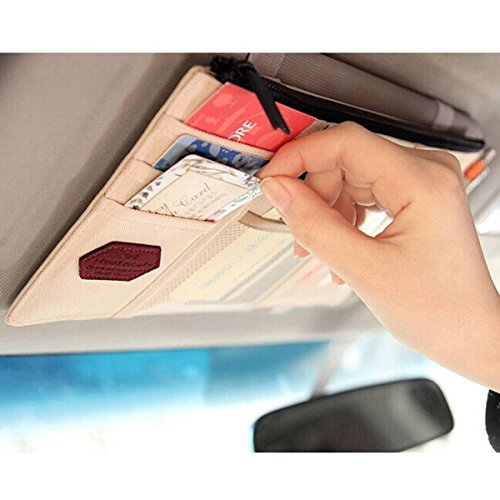 StyleZ Car Sun Visor Tidy Organizer Storage Bag Holder Pocket CD Case Card Pouch (Beige) - Thumbnail 2