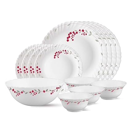 Larah by Borosil Verona Opalware Dinner Set, 13-Pieces, White