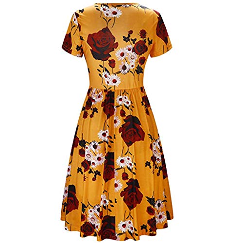 Respctful✿Women's Halter Neck Summer Dress Casual Sundress with Sun Floral Printed Maxi Long A-Lined Dress Yellow - Thumbnail 4