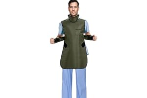 Heytaful Xray Radiation Apron Shield Half Lead Apron for 0.5mmpb X-Rays Army Green L with Lead Thyroid Shield Collar Lightweight