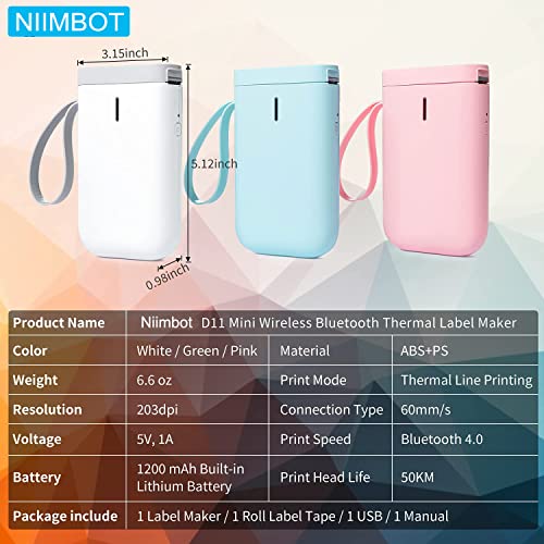 NIIMBOT D11 Label Maker Machine with Tape, Wireless Bluetooth