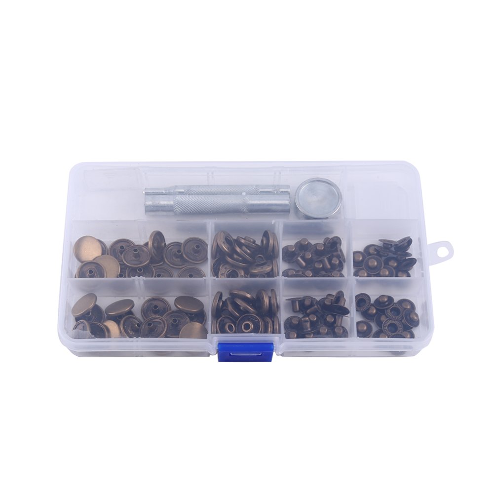 30 Sets 15mm Antique Brass Snap Fasteners Popper Press Stud Button + Fixing Tool Kit for Leather Craft, Clothing, Leather Straps, DIY Craft