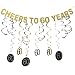 Gold Glittery Cheers to 60 Years Birthday Banner Decoration and 60 Hanging Swirls for 60th Birthday Party Decoration primary