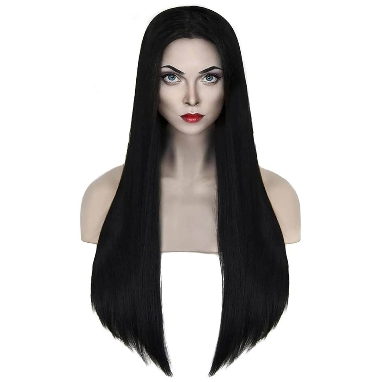 PORSMEER Long Straight Black Wigs for Women Cosplay Halloween Party,morticia addams costume wig, Cher Wig 70s Wigs Synthetic Wig