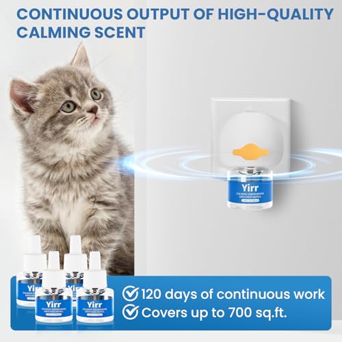 Mikccer 120 Days Cat Calming Plug-in, 6-in-1 Natural Pheromone Diffuser Kit, Effective Relaxants & Anxiety Relief for Cats to Relieve Stress, Fighting & Scratching, 2 Diffusers 4 Refills(48ml)