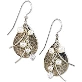 Silver Forest Hammered Silvertone Teardrop with Faux Pearl Dangle Earrings