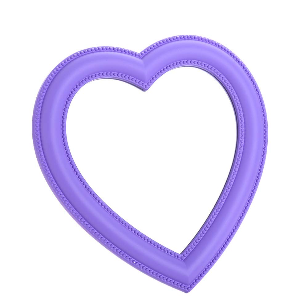 Hosoncovy Heart Shaped Foldable Desktop Makeup Mirror with Stand,Decorative Wall Hanging Handheld Cosmetic Vanity Gift Mirror (Purple)