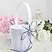 OurWarm Wedding Guest Book + Pen Set + Flower Basket + Ring Pillow + Garter, White Cover, Double Heart Rhinestone Decor Royal Blue/Deep Blue Ribbon Bowknot Elegant Wedding Ceremony Party Favor